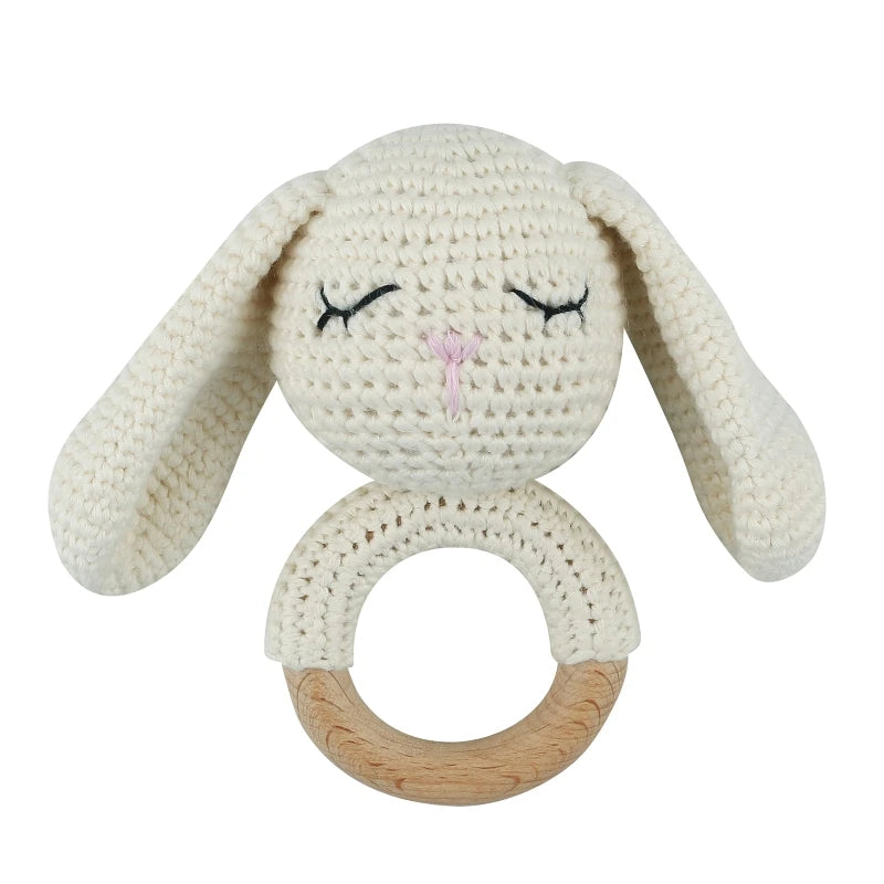 Crochet Wooden Ring Baby Teether – Animal Rattle & Soother