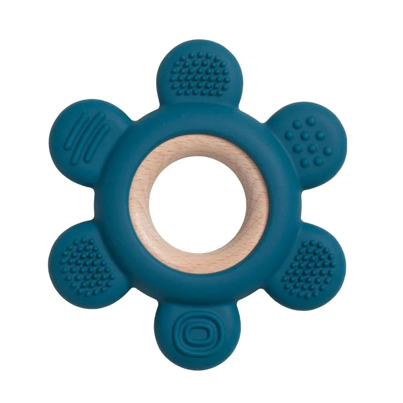 Silicone & Wood Baby Teether – BPA-Free Chewing Ring