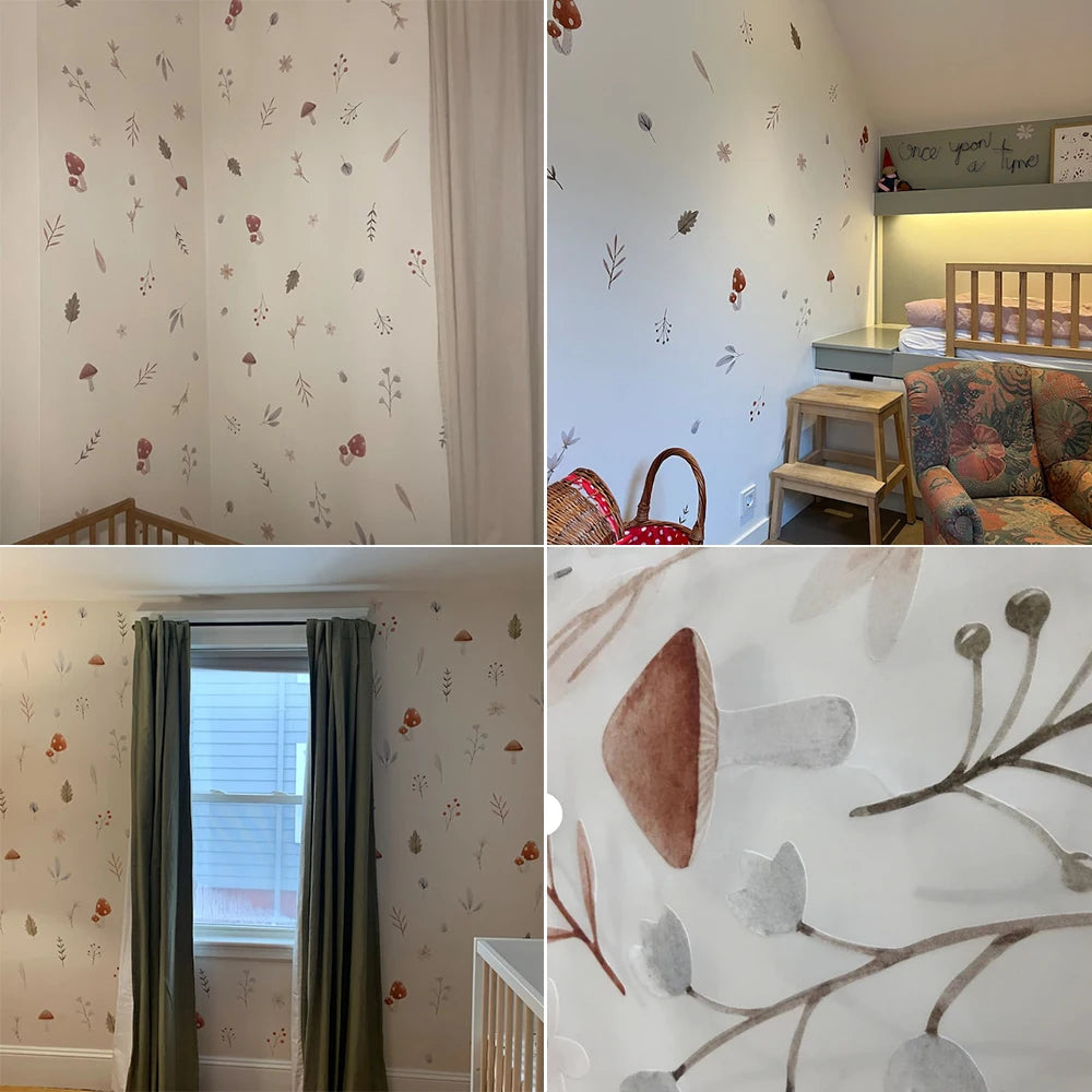 Nursery Wall Stickers Removable Vinyl Decals - Watercolor Mushrooms