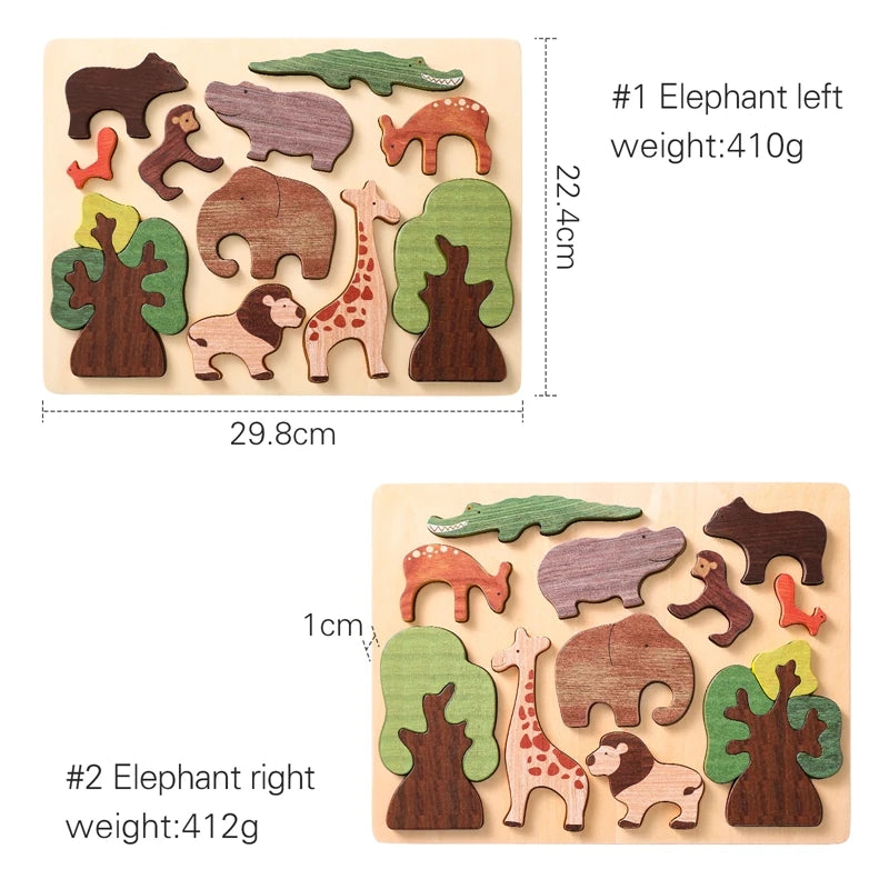 Montessori 3D Wooden Puzzle – Forest Animals Jigsaw