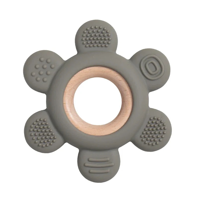 Silicone & Wood Baby Teether – BPA-Free Chewing Ring
