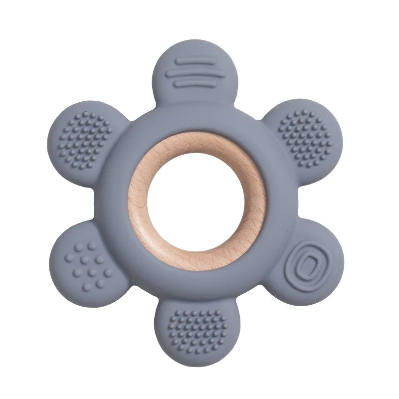 Silicone & Wood Baby Teether – BPA-Free Chewing Ring