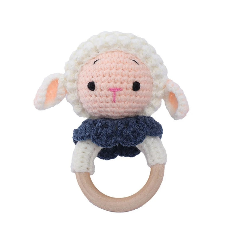 Crochet Wooden Ring Baby Teether – Animal Rattle & Soother