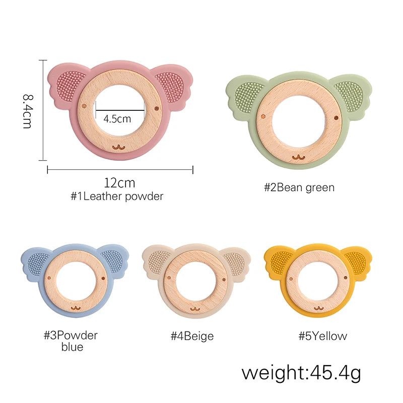 Silicone & Wood Baby Teether – BPA-Free Chewing Ring