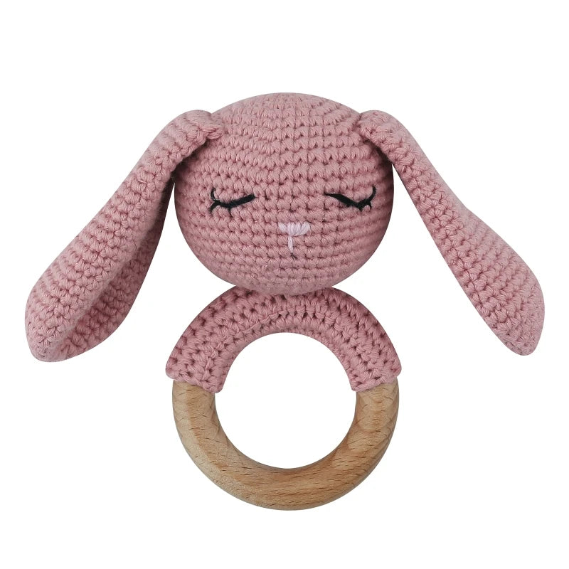 Crochet Wooden Ring Baby Teether – Animal Rattle & Soother
