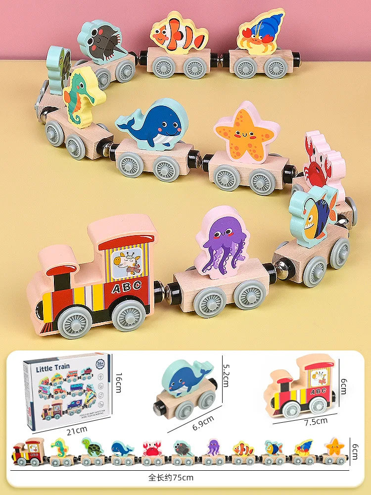 Montessori Wooden Magnetic Train Set - Animals