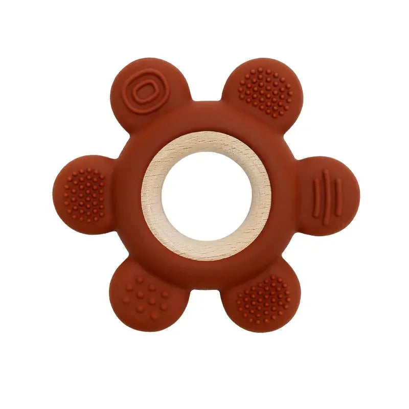 Silicone & Wood Baby Teether – BPA-Free Chewing Ring
