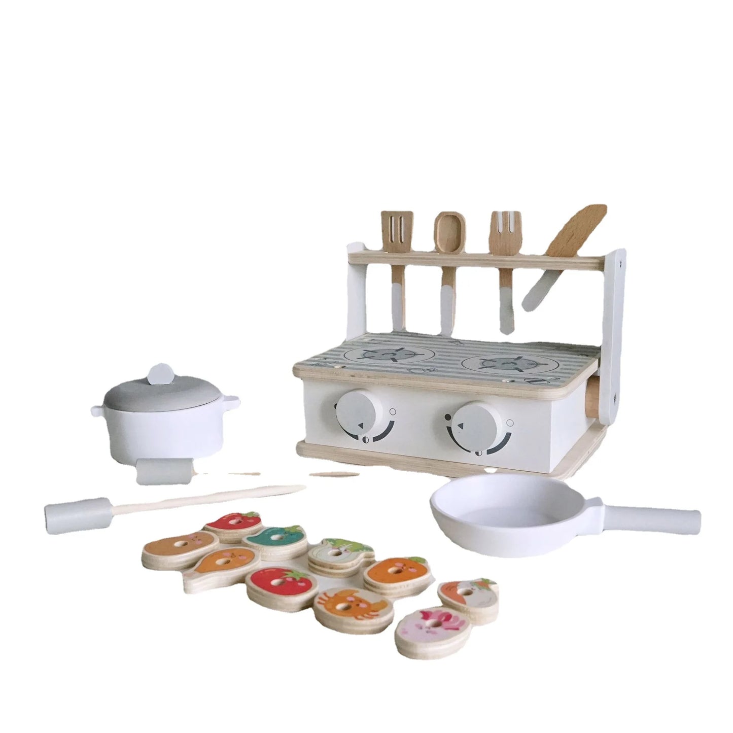 Simulation Wooden Toy BBQ Set Play Role Game Early Learning Educational Toy Cooking Playset for Girls Toddlers Kids Boy Children