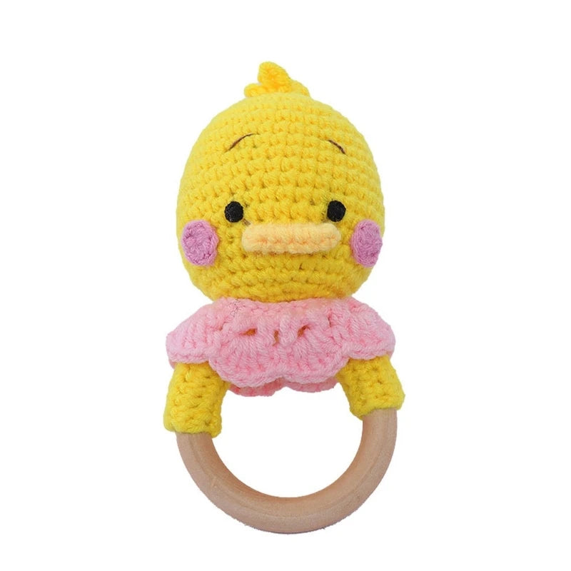 Crochet Wooden Ring Baby Teether – Animal Rattle & Soother