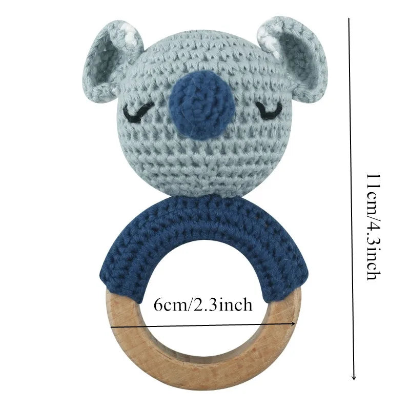 Crochet Wooden Ring Baby Teether – Animal Rattle & Soother