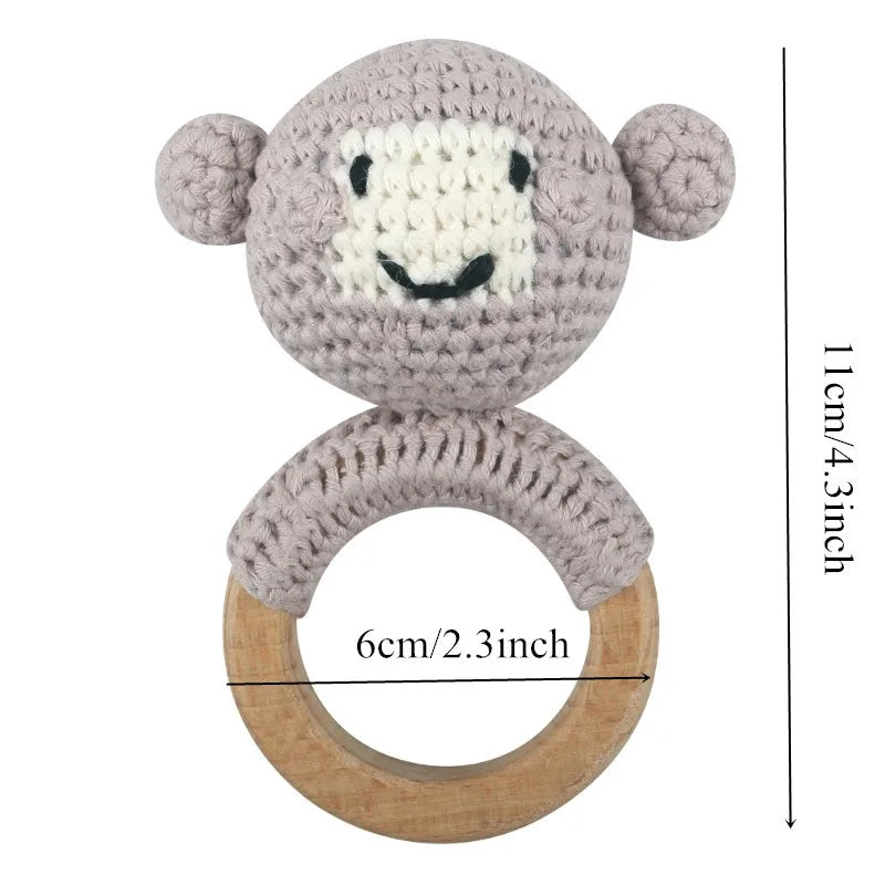 Crochet Wooden Ring Baby Teether – Animal Rattle & Soother