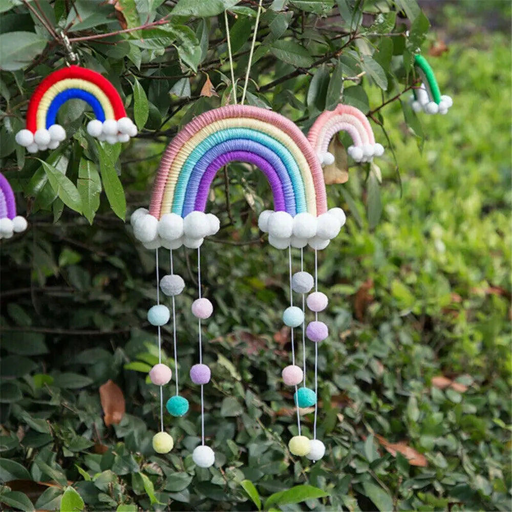 PomPom Macrame Rainbow Clouds Tapestry