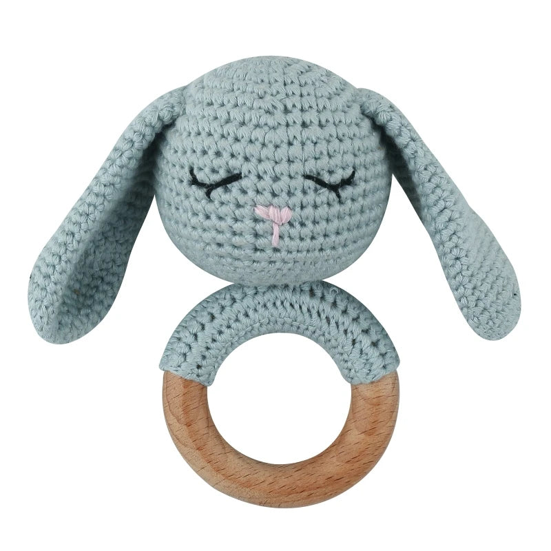Crochet Wooden Ring Baby Teether – Animal Rattle & Soother