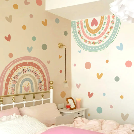 Boho Rainbow Wallpaper Hearts Polka Dot Wall Decal