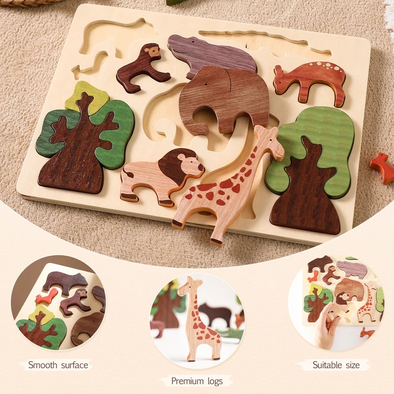 Montessori 3D Wooden Puzzle – Forest Animals Jigsaw