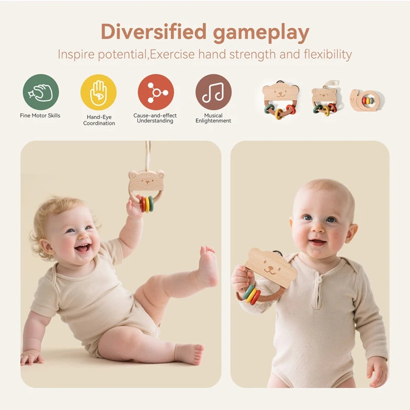 Montessori Wooden Bear Rattle & Teether