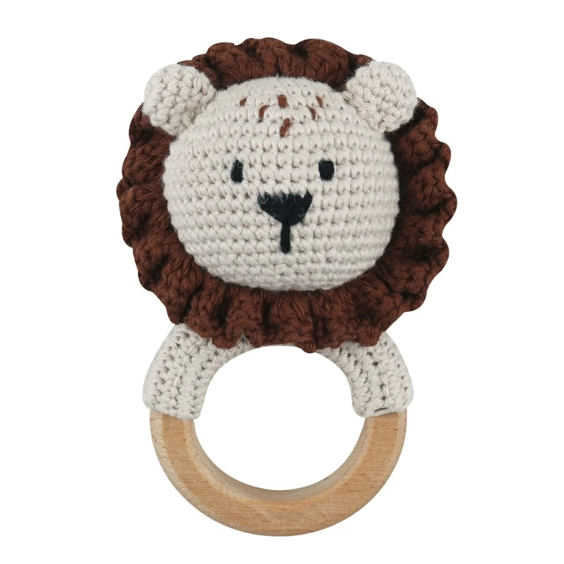 Crochet Wooden Ring Baby Teether – Animal Rattle & Soother