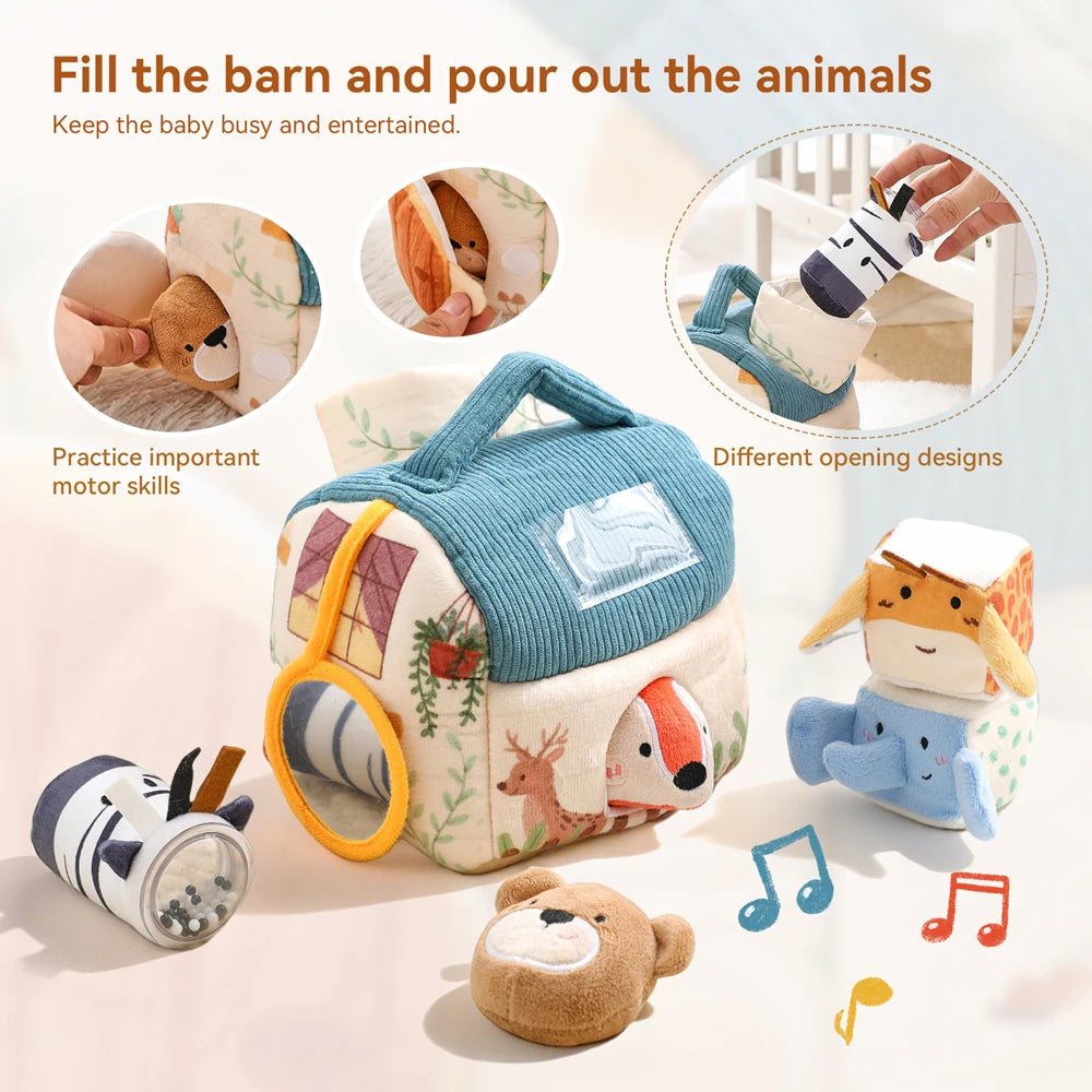 Montessori Plush Farm Animal Barn Set – Musical & Cognitive Toy