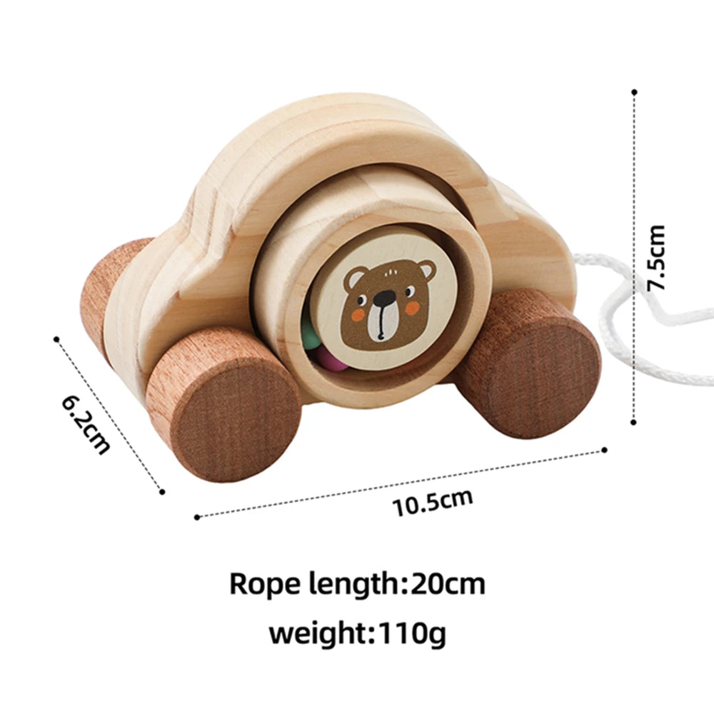Wooden Pull-Along Animal Toy - Bear Car