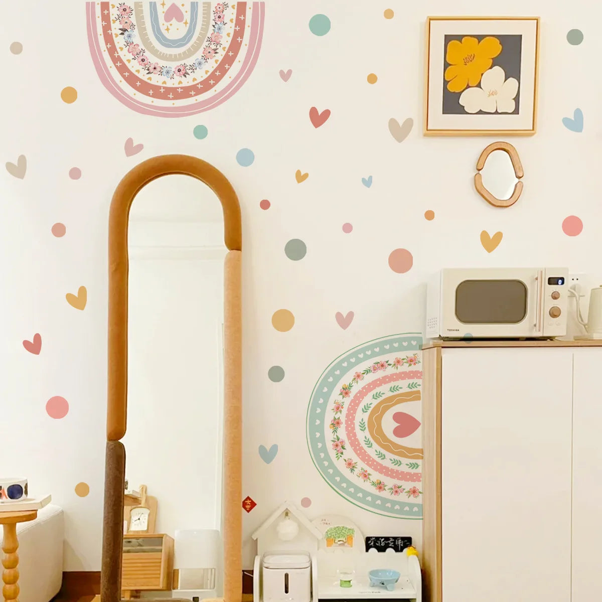 Boho Rainbow Wallpaper Hearts Polka Dot Wall Decal