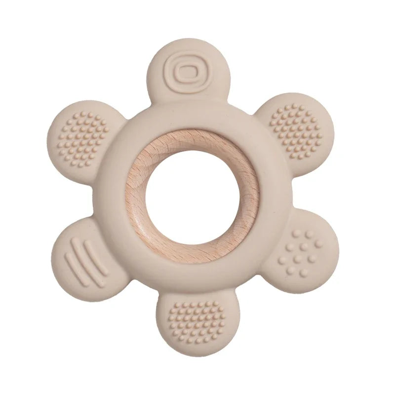 Silicone & Wood Baby Teether – BPA-Free Chewing Ring