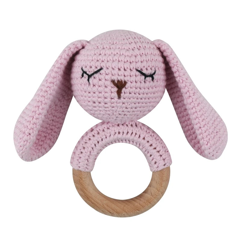 Crochet Wooden Ring Baby Teether – Animal Rattle & Soother