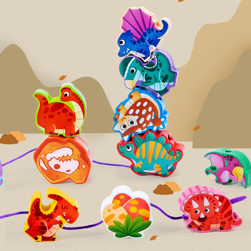 Montessori Wooden Bead Threading Toy - Transportation