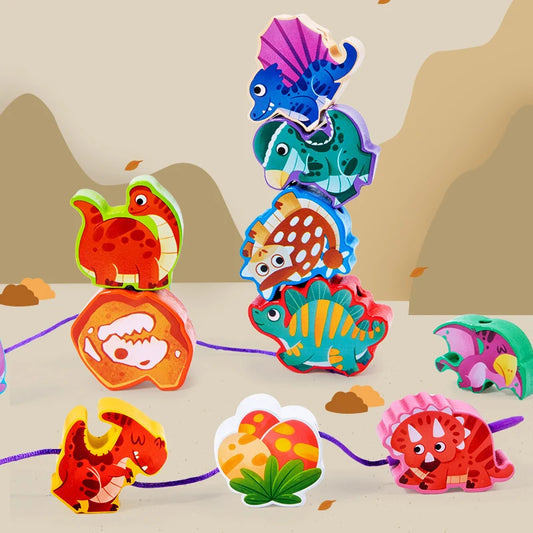 Montessori Wooden Bead Threading Toy - Transportation