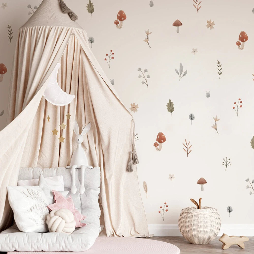 Nursery Wall Stickers Removable Vinyl Decals - Watercolor Mushrooms