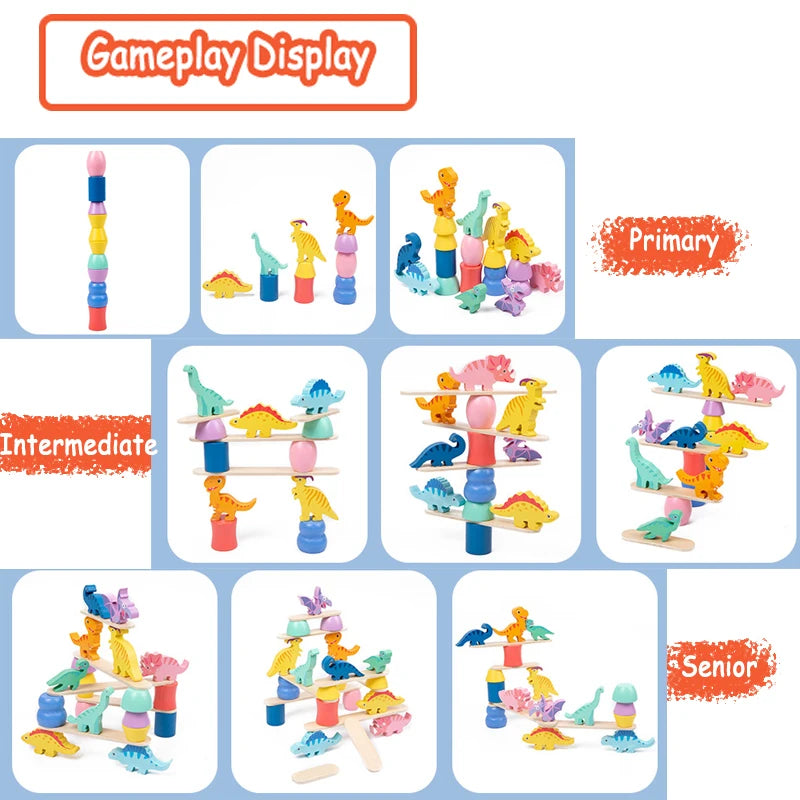 Dinosaur Stacking Wooden Balance Blocks – Montessori Fine Motor Toy