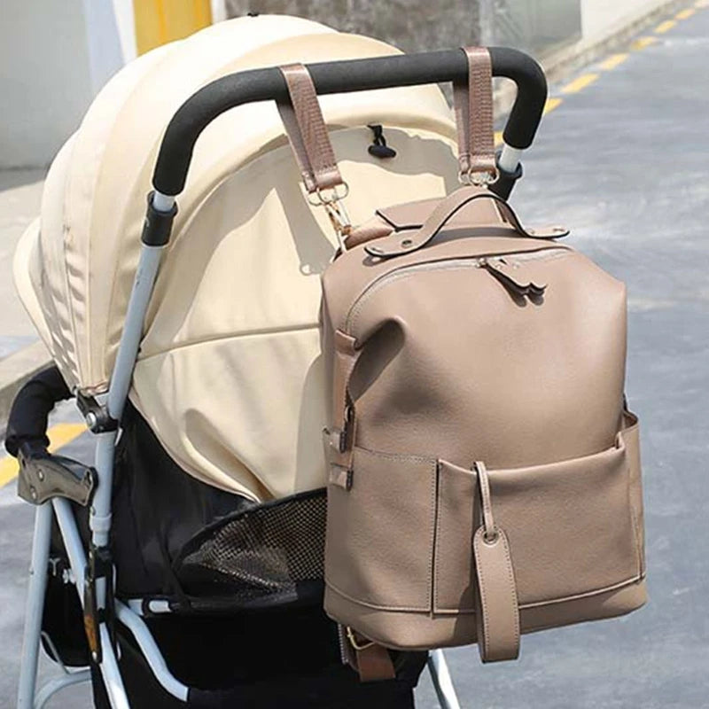 Luxury Leather Diaper Bag Backpack – Large Capacity Travel Bag