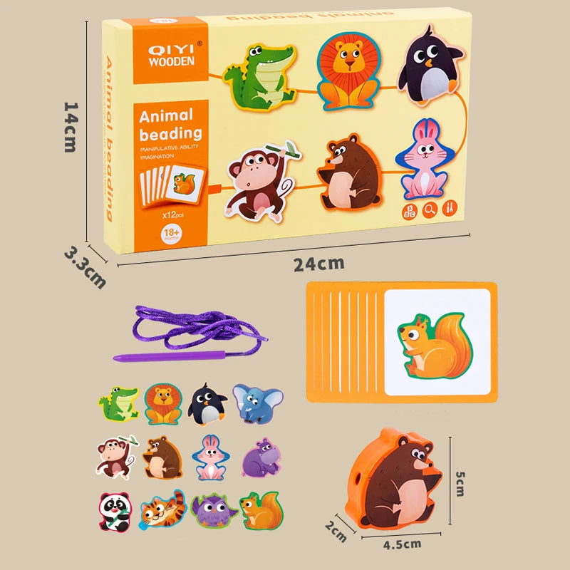 Montessori Wooden Bead Threading Toy - Fruits