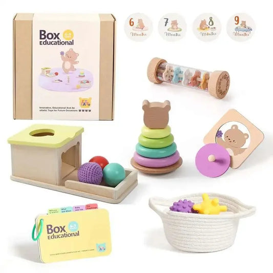 Collection of educational toys for young children with 'Box Educational' branding.