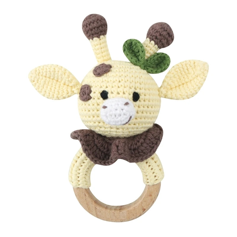 Crochet Wooden Ring Baby Teether – Animal Rattle & Soother