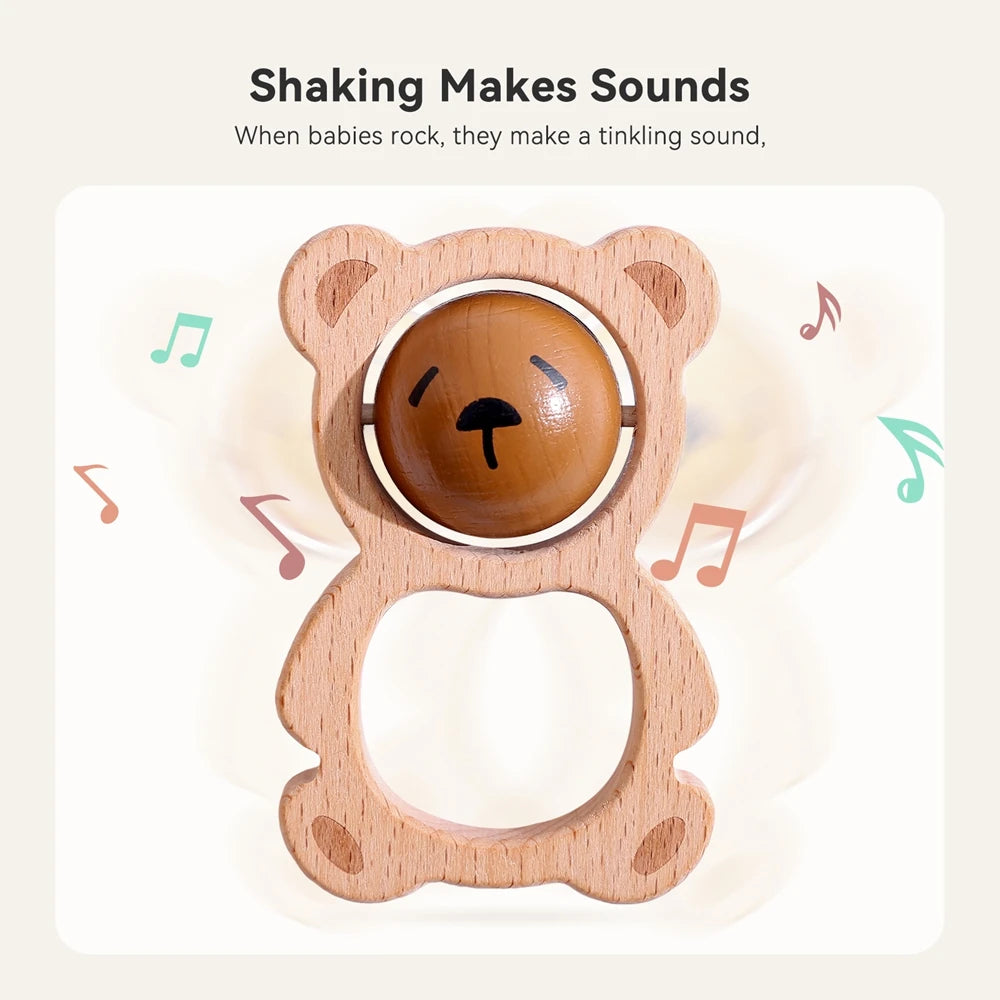 Wooden Baby Rattle Bear Rotating Toy
