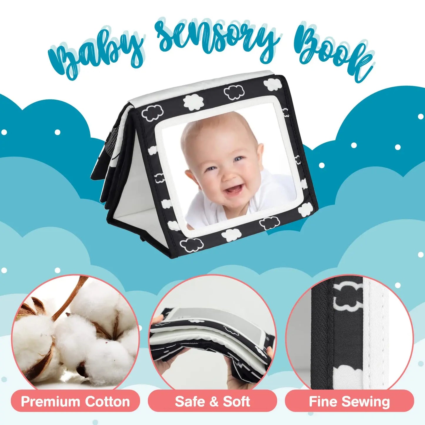 Tummy Time Mirror for Babies Black and White Toys Infants High Contrast Baby Toys For Newborn Baby Sensory Gift  0-12 Months