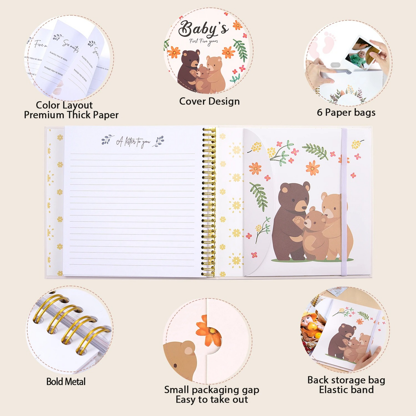 Baby Memory Book & Scrapbook Journal with Keepsake Sleeve | Birth to 5 Years
