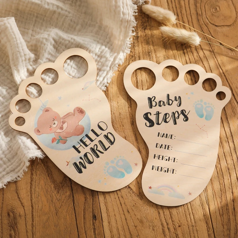 Baby Footprint Photography Prop Wooden Milestone Card