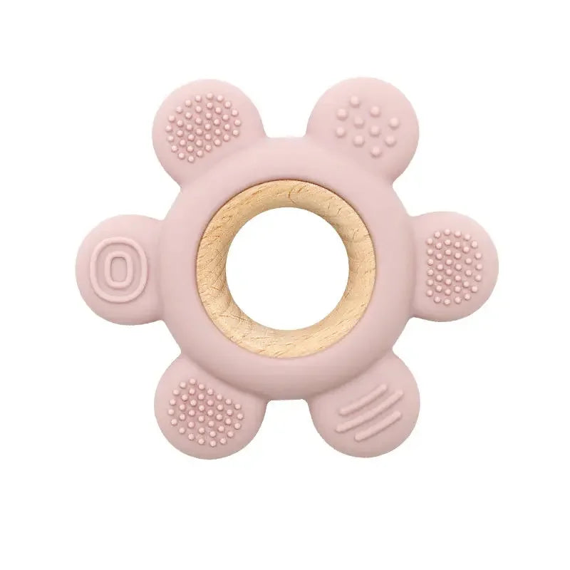 Silicone & Wood Baby Teether – BPA-Free Chewing Ring