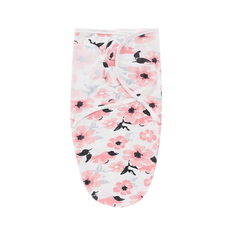 Cotton Baby Swaddle Wrap with Hat - Pink Floral