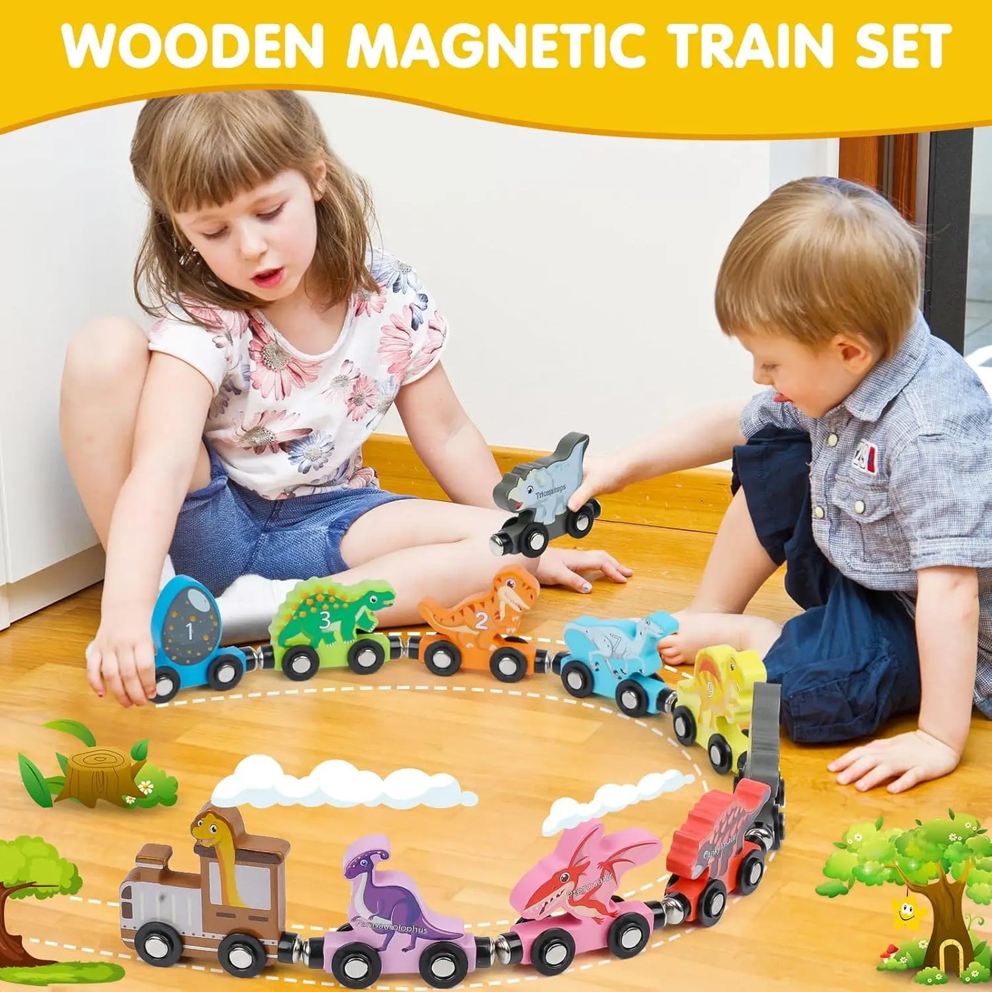 Montessori Wooden Magnetic Train Set - Ocean