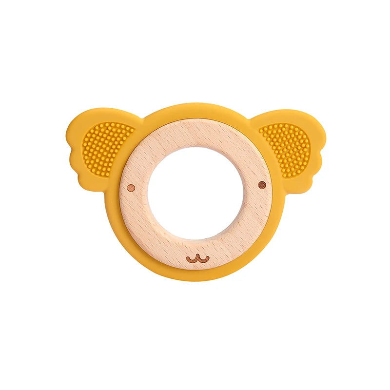 Silicone & Wood Baby Teether – BPA-Free Chewing Ring