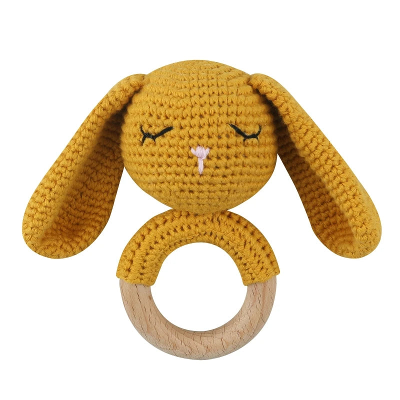 Crochet Wooden Ring Baby Teether – Animal Rattle & Soother