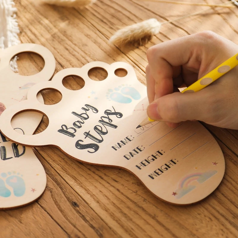 Baby Footprint Photography Prop Wooden Milestone Card