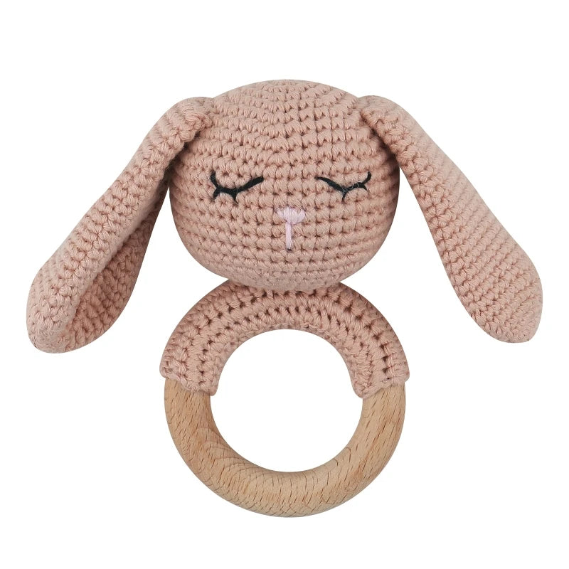 Crochet Wooden Ring Baby Teether – Animal Rattle & Soother