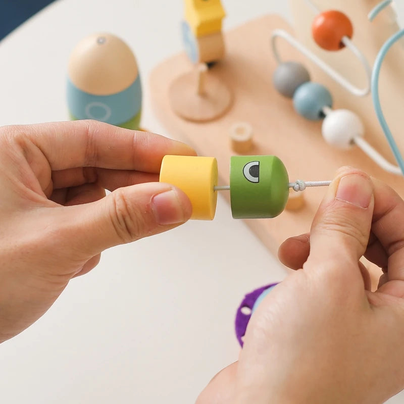 Montessori Baby'S Wooden Planet Rocket Maze Toy