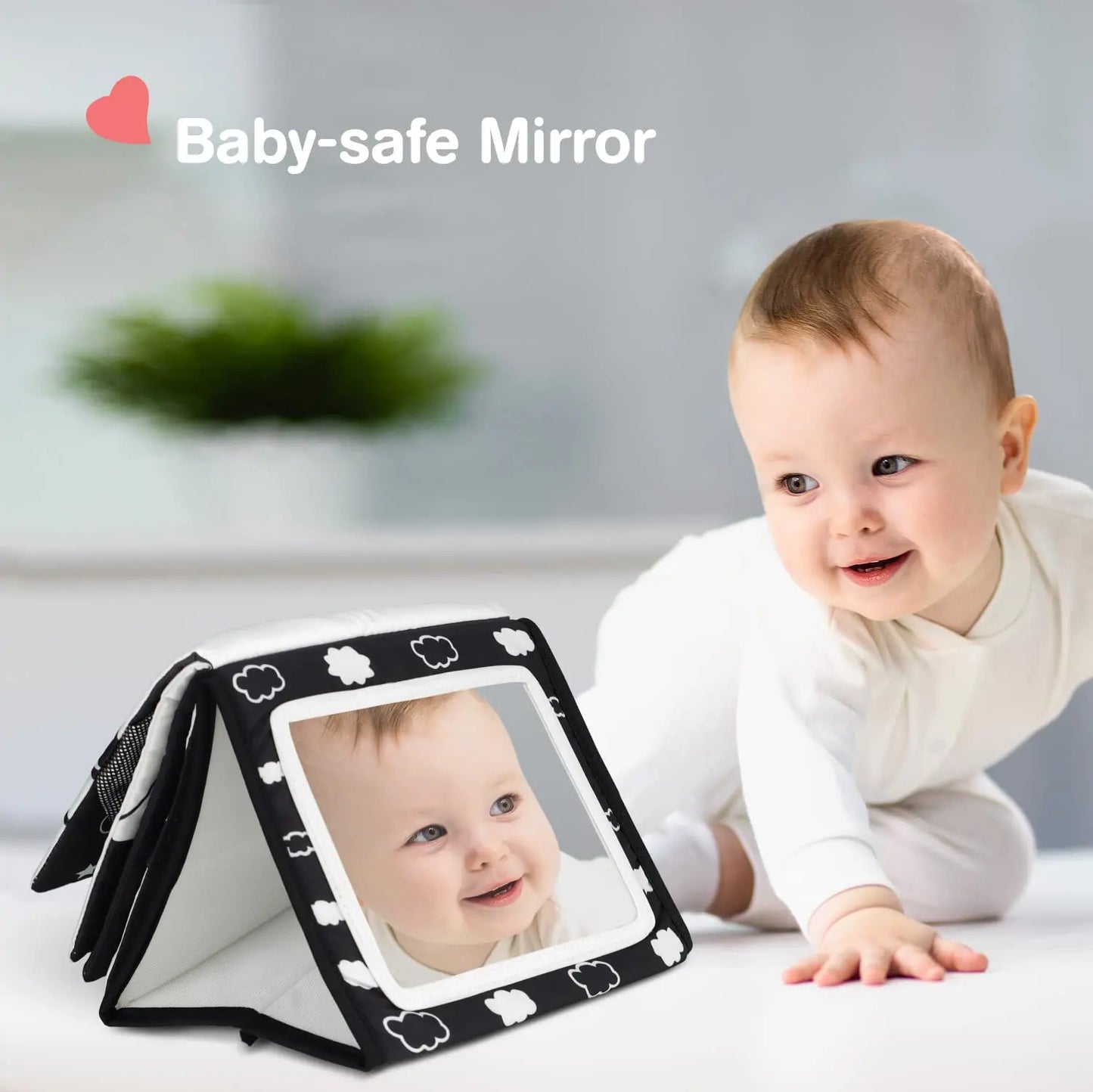 Tummy Time Mirror for Babies Black and White Toys Infants High Contrast Baby Toys For Newborn Baby Sensory Gift  0-12 Months