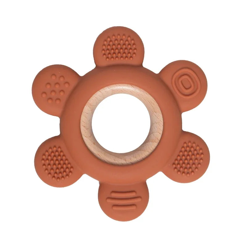 Silicone & Wood Baby Teether – BPA-Free Chewing Ring