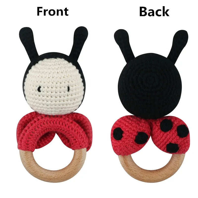 Crochet Wooden Ring Baby Teether – Animal Rattle & Soother