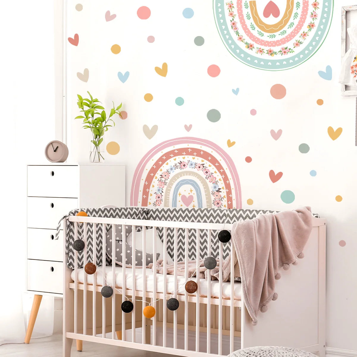 Boho Rainbow Wallpaper Hearts Polka Dot Wall Decal